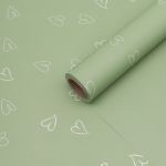 Пленка упаковочная для цветов и подарков Большие сердечки, 65 мкр, 58см / 10м ± 5% (VH2555 травяной с сердечками)