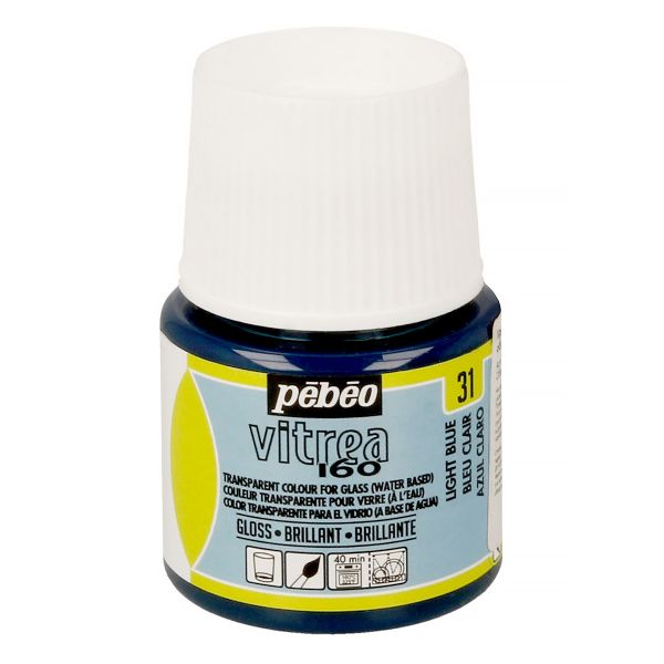 Краска по стеклу (под обжиг) глянцевая Vitrea 160, 45 мл, 111031 св.голубой, Pebeo