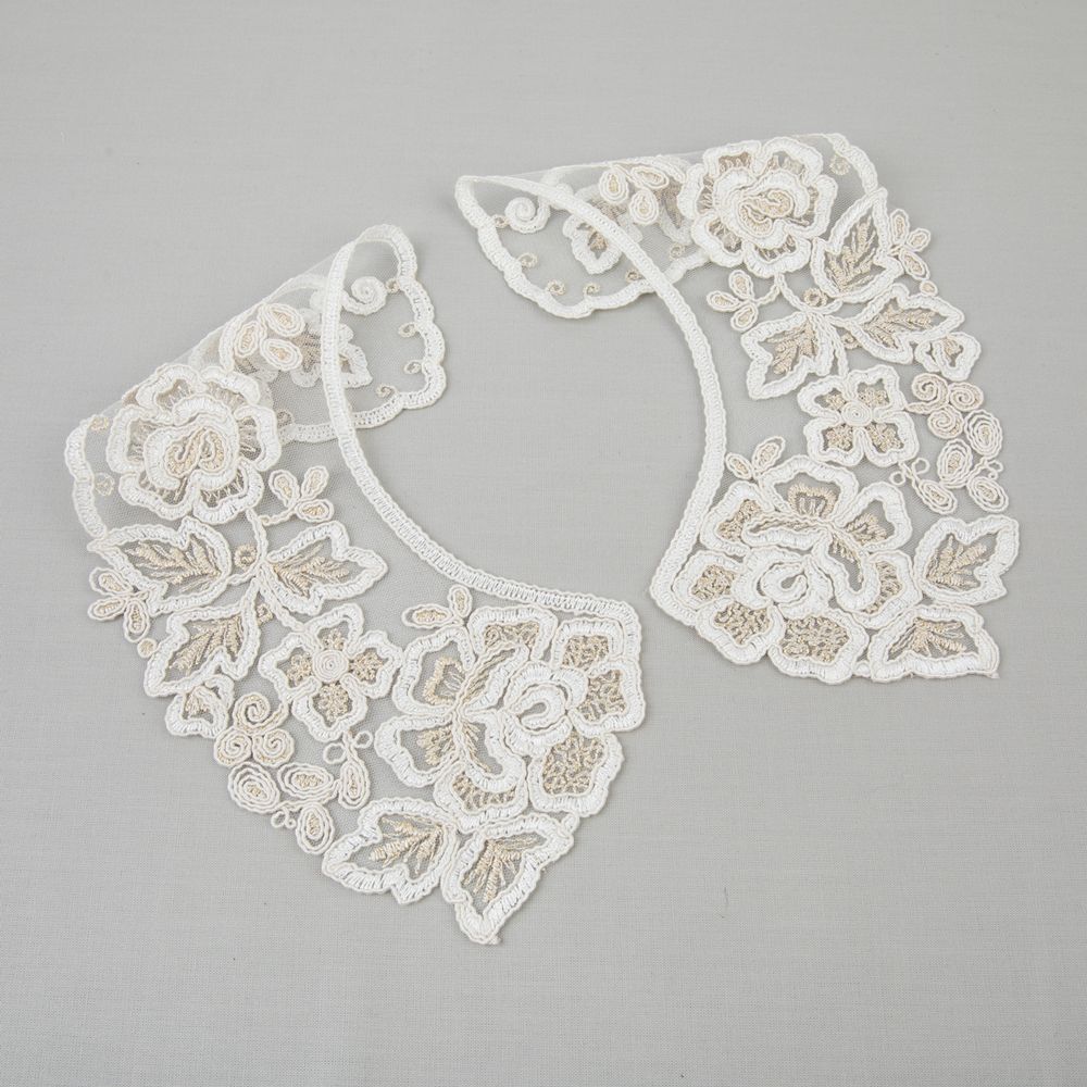 Пришивной кружевной воротник 100 мм, на сетке, 5 пар, Турция, кремовый/под золото, Gamma VKRM-27-02