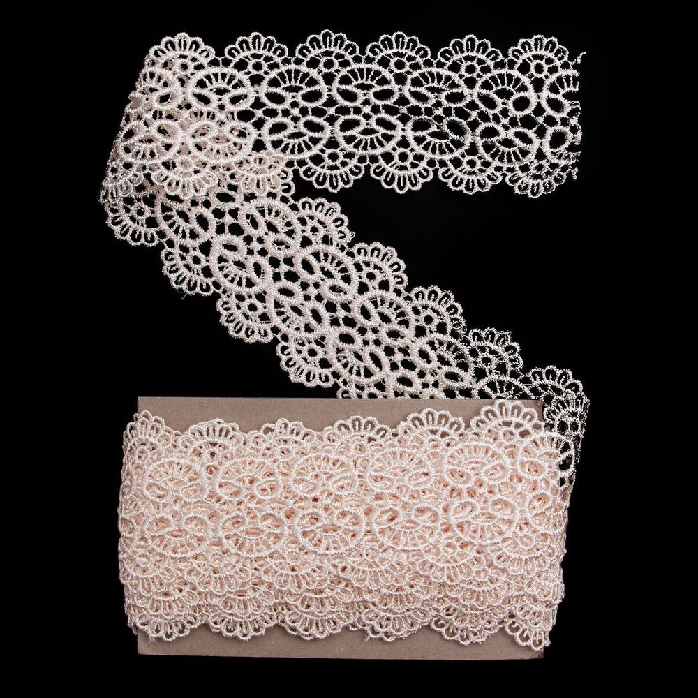 Кружево гипюр (плетёное) 65 мм / 3 метра, 571 молочный