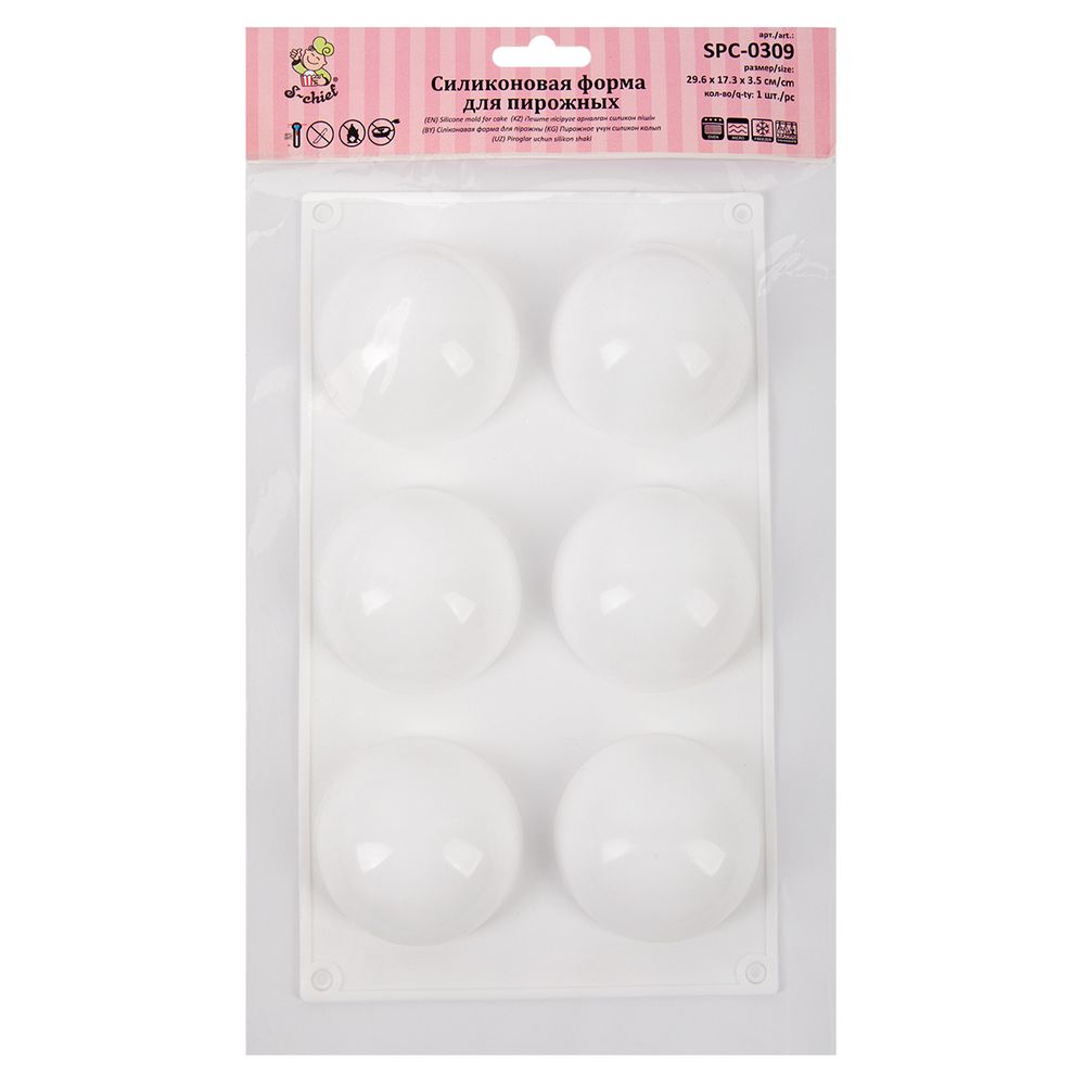 Форма силиконовая для пирожных 29.6х17.3х3.5 см, полусферы -6 ячеек, S-Chief SPC-0309