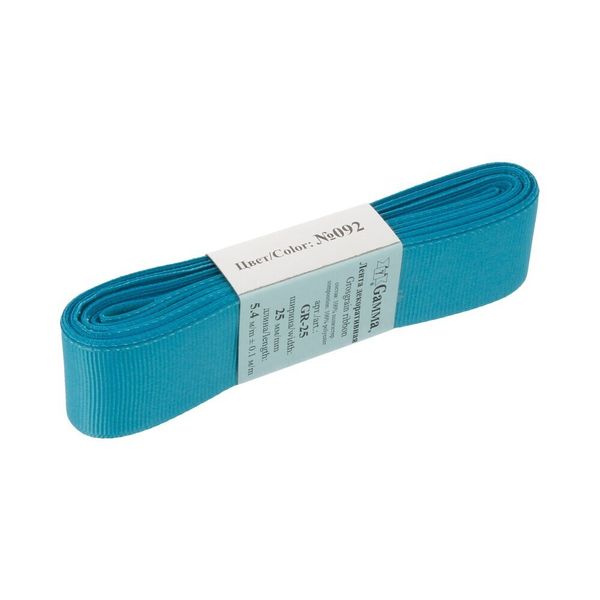 Лента репсовая нарезка 25.0 мм / 5 шт по 5.4 метра, 092 бирюза, Gamma GR-25