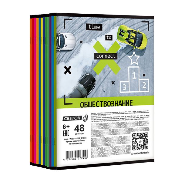 Комплект тетрадей со справочным материалом Время действовать, твин лак, A5+ 48 л. 12 шт, на скобе 65 г/м², белизна 100 %, клетка/линия, 01055 12 предметов, Светоч 48К39
