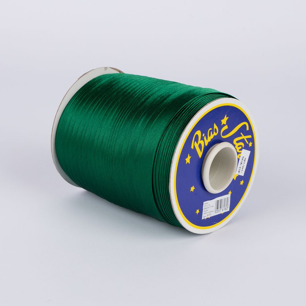 Косая бейка атласная 15 мм / 132±1 метра, В151 т.зеленый, NGK-15P