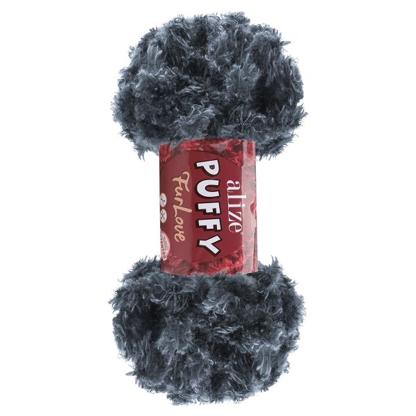 Пряжа Alize (Ализе) Puffy серия Нежный мех (Furlove) / уп.5 мот. по 100г, 6.3м, 87 угольно-серый