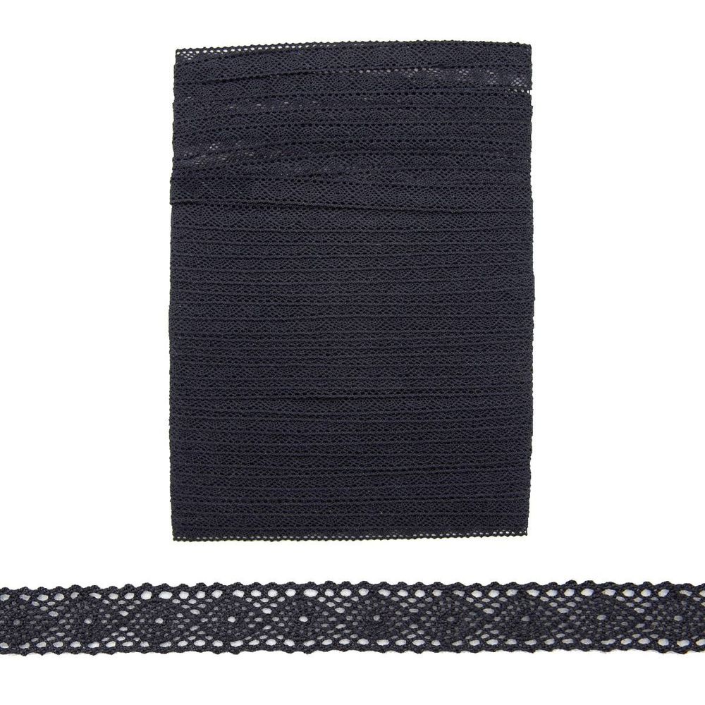 Кружево вязаное (тесьма) 10.0 мм, х/б 7550-2742-1 11.0 мм черный, 20 м