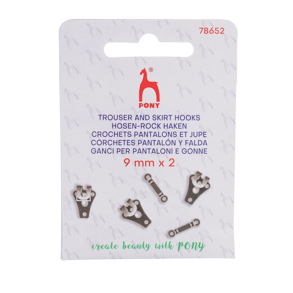 Крючки брючные (юбочные) пришивные 9 мм, 2 пары, черненый, Pony, 78652