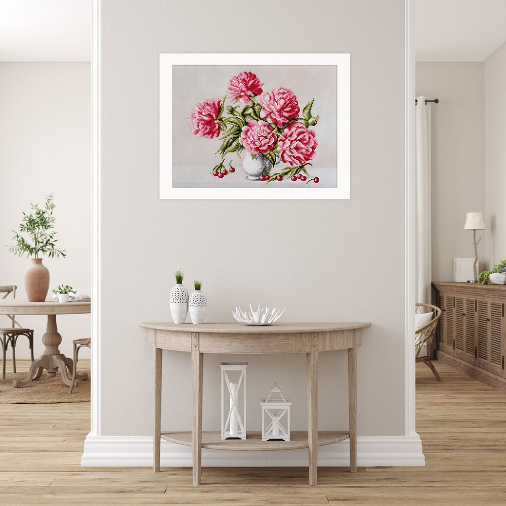 Алмазная (кристальная) мозаика Фрея, Пионы и вишни, 40х30 см