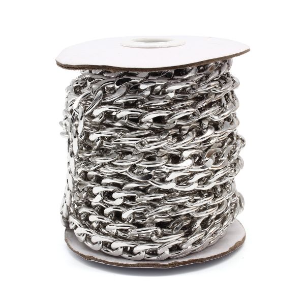 Цепь декоративная алюминий 15.6х9.8 мм, 10 метров, никель, K12325