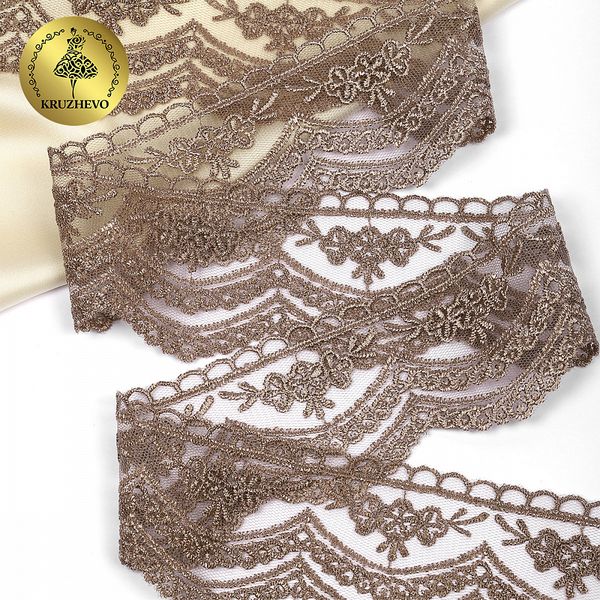 Кружево на сетке 60 мм, 2110 цв.N4815 кофе уп.13.71м, Kruzhevo