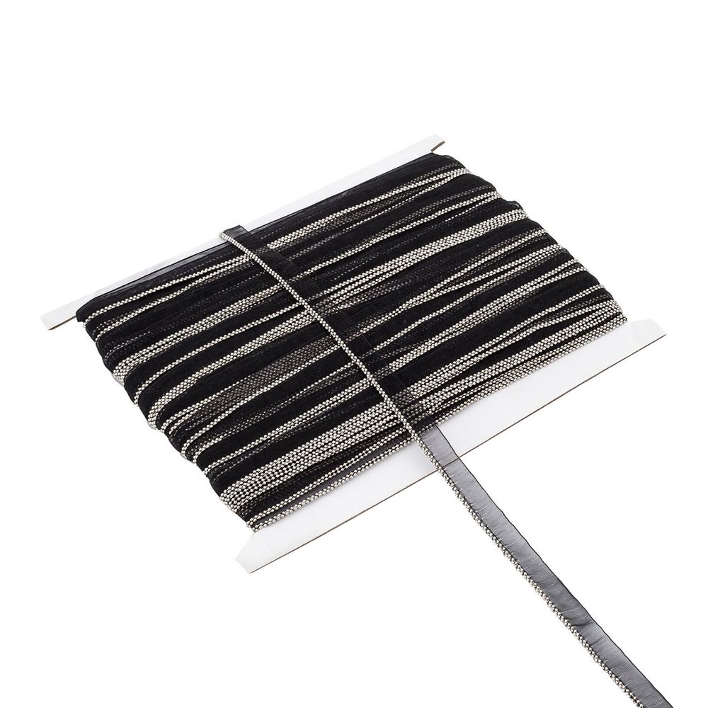 Кант декоративный на сетке с металлическими бусинами 10 мм / 41.14 метров, черный/серебро, 3Al289