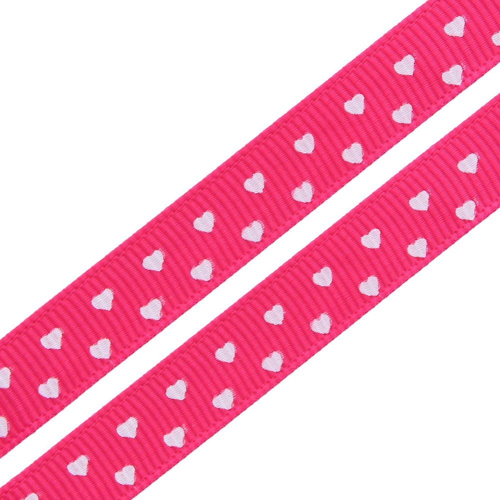 Лента репсовая (в рубчик) Сердечки мелкие, 10 мм, 3м, розовый