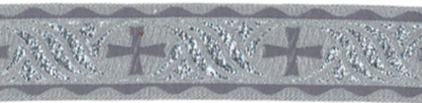 Лента (тесьма) жаккардовая 40.0 мм / 10±0.5 метров, (галун православный), серебро/серый, Gamma TRJ-67