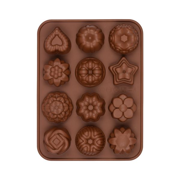 Форма силиконовая для конфет 21.5х16х2.5 см, ассорти -12 ячеек, S-Chief SPC-0133