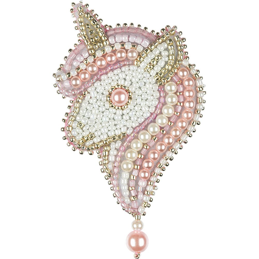 Набор для вышивания бисером Klart, Брошь Розовый единорог, 5х9 см