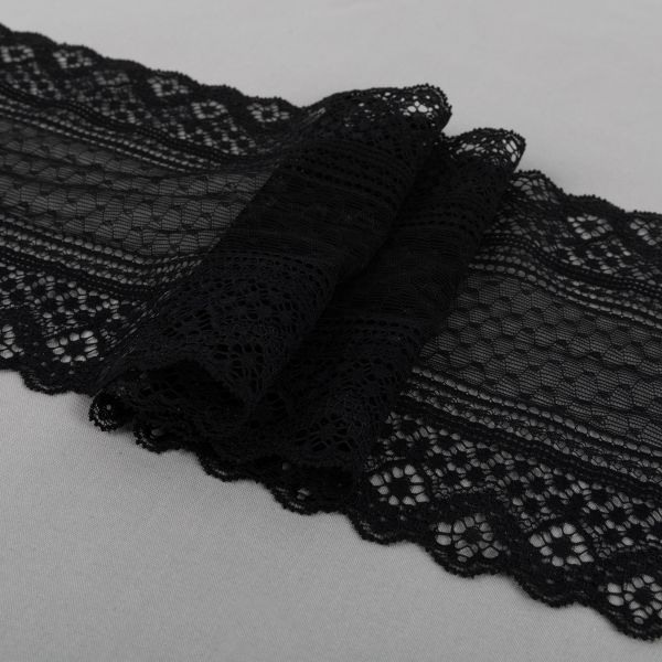 Кружево бельевое эластичное 180 мм / 3±0.2 метра, Турция, черный, Blitz