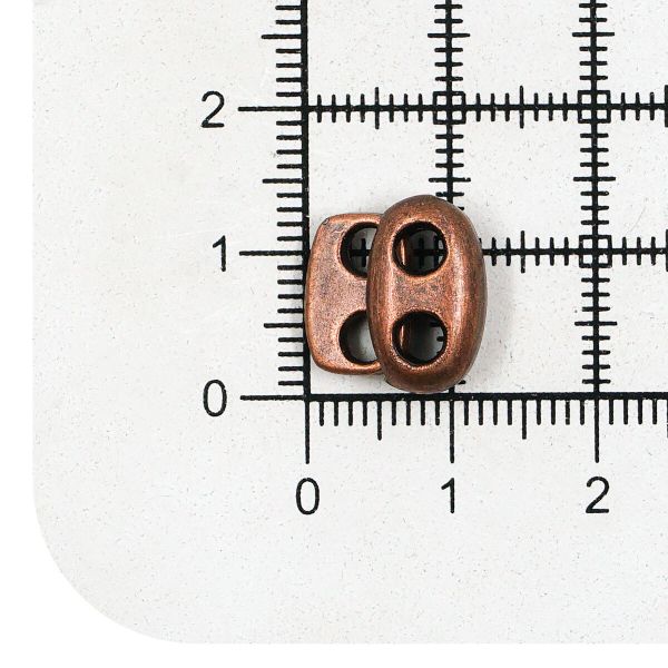 Фиксатор (зажим) для шнура металл плоский, 2 отв., 12х13.5 мм, (in ⌀3 мм), мет. цв.медь, 20 шт