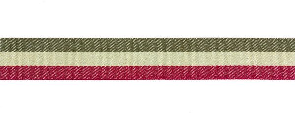 Лента (тесьма) жаккардовая 28.0 мм / 20±1 метров, с метанитью, хаки/св.бежевый/яр.малиновый, Gamma р.90424