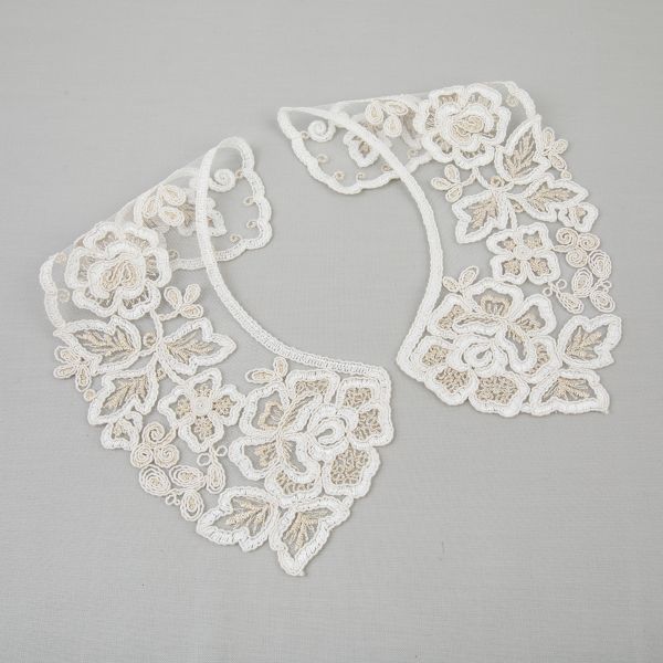 Пришивной кружевной воротник 100 мм, на сетке, 5 пар, Турция, кремовый/под золото, Gamma VKRM-27-02