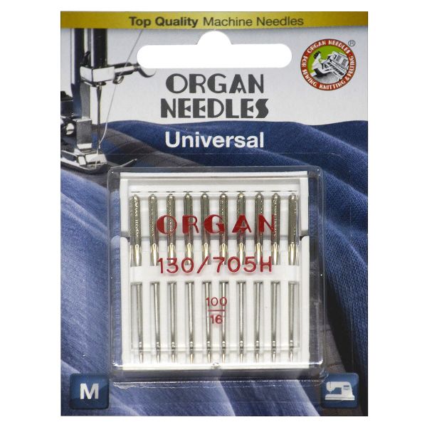 Иглы для швейных машин базовые универсальные 130/705 H, №100, 10 игл, блистер, ORGAN