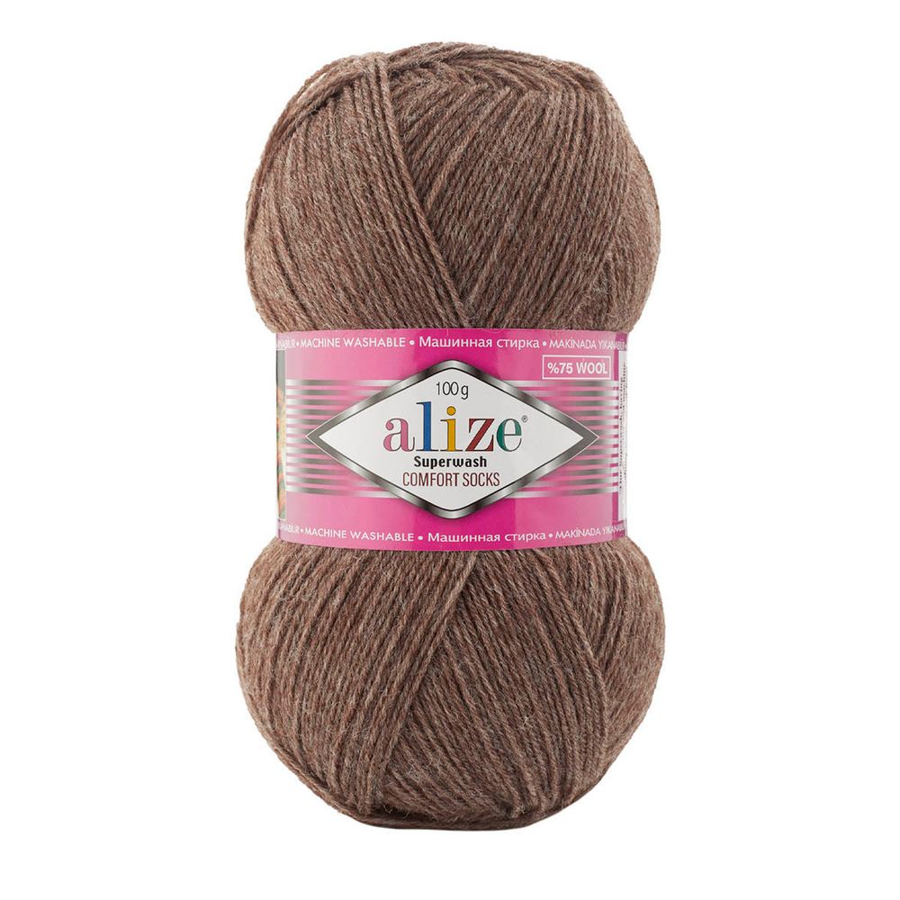 Пряжа Alize (Ализе) Superwash Comfort Socks / уп.5 мот. по 100 г, 420 м, 240 коричневый меланж, 549365-65