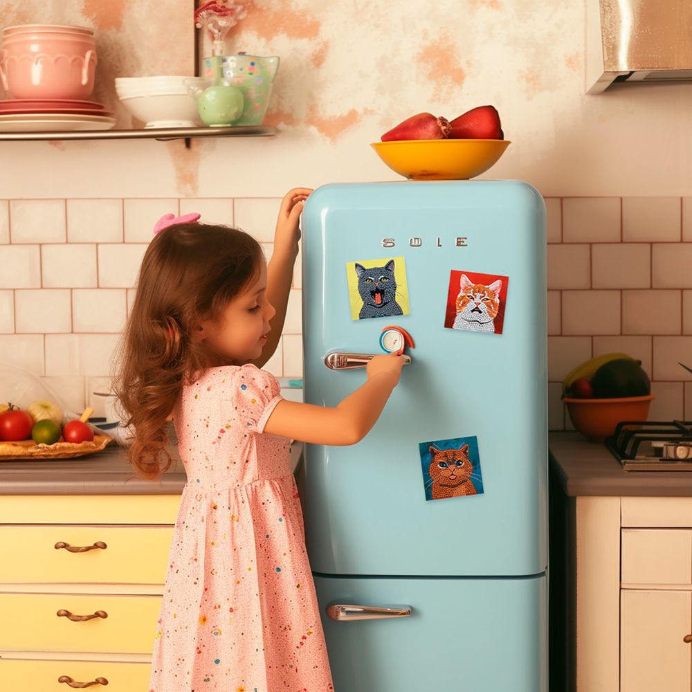 Кристальная (алмазная) мозаика Фрея ALVM-303, набор магнитов, Мемные котики, 9х9 см