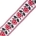 Лента (тесьма) жаккардовая 25.0 мм / 20±1 метров, белый/красный, 8А207