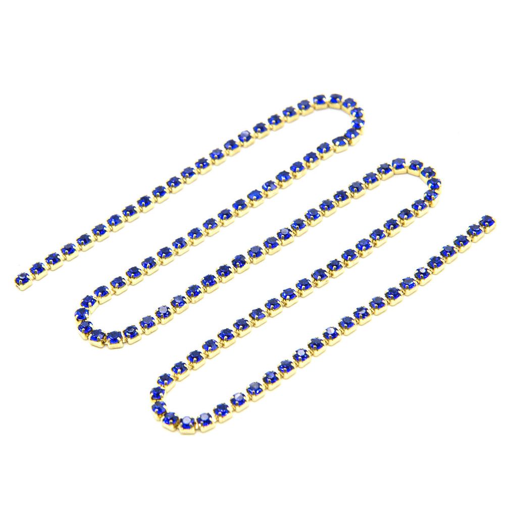 Стразовые цепочки (золото), цвет: сапфир, размер 2 мм, 30 см/упак., ЦС005ЗЦ2