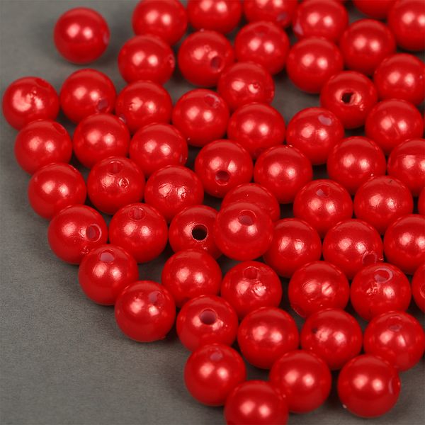 Бусины пластик (перламутр) ⌀10 мм, цв.058 красный, уп.50г (96 шт), Magic4Hobby