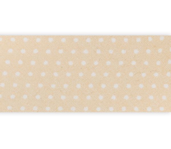 Косая бейка хлопковая 20 мм / 25 метров, 101P бежевый/белый горох, Gamma GBF-20