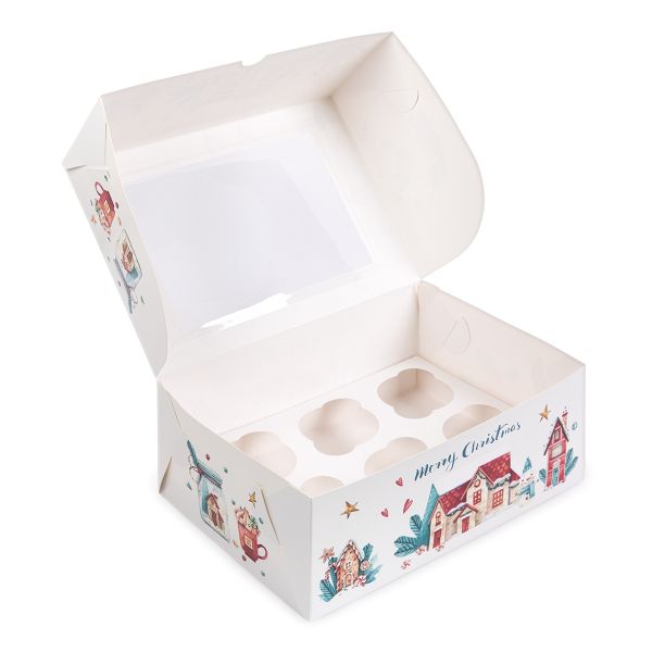 Коробка под 6 капкейков с ложементом 25х17 x10 см, Рождество, S-Chief CBC-001