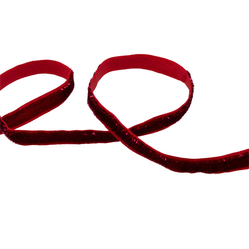 Лента бархатная (тесьма) 10.0±2 мм / 10±0.5 метров, с метанитом, рис 9252 малиновый/красный, Blitz С3722Г17