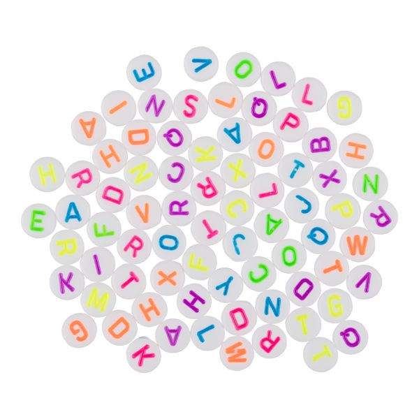 Бусины пластик 4х7 мм, 1000 шт (10х100 шт), №01 цветные/белые английский алфавит, Hobbius ABFD