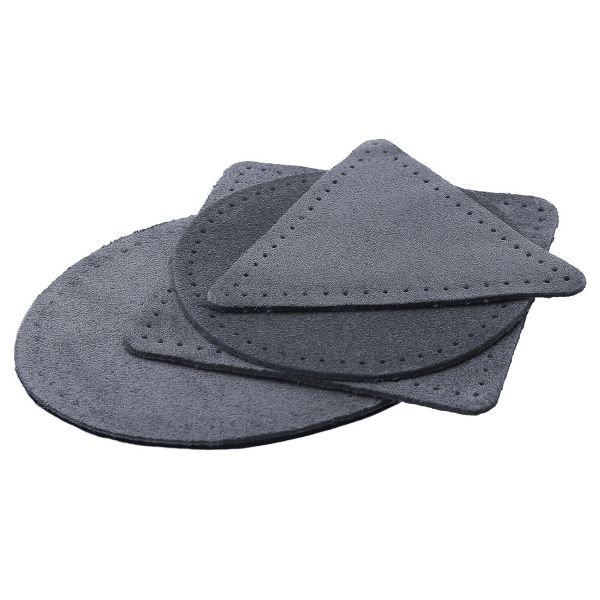 Набор заплаток пришивных из замши, круг, квадрат, треугольник, овал 8см, с перфорацией, 4 шт (26 серый), 59743