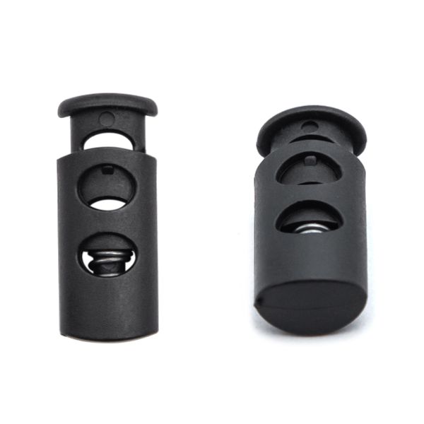 Фиксатор (зажим) для шнура пластик 2 отв., ⌀4.0 мм, 9х22 мм, цилиндр, ПП, черный, 100 шт