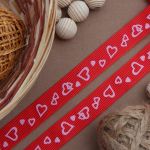 Лента репсовая (в рубчик) Сердечки, 15 мм, 3м, красный