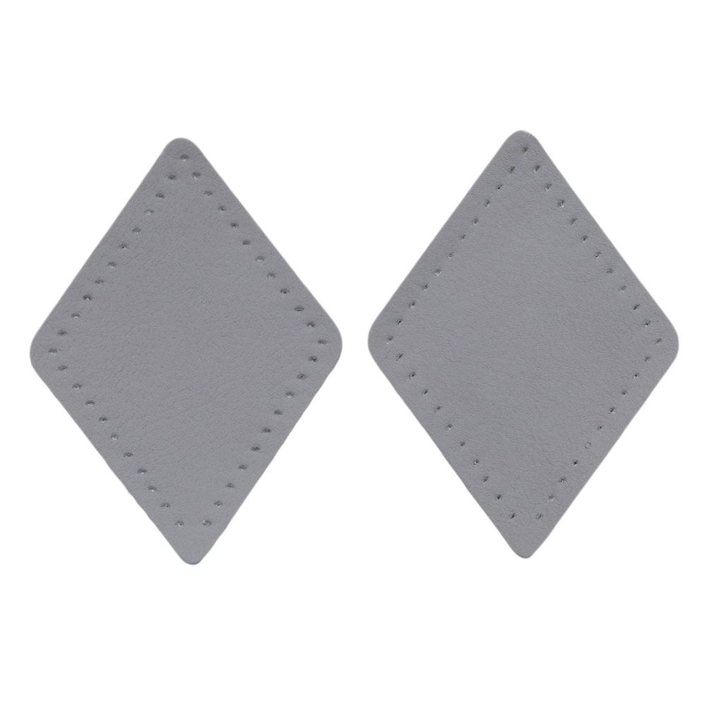 Заплатки пришивные из кожи, ромб 6х8,4см с перфорацией, 2 шт, 100% кожа, 07 серый, 9115