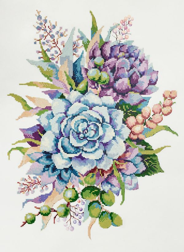 Алмазная (кристальная) мозаика Фрея, Букет суккулентов, 40х55 см