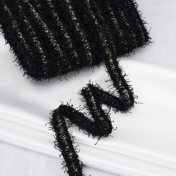 Тесьма отделочная твидовая 25 мм / 41.14 метра, с люрексом, черный/золото, 3Al280