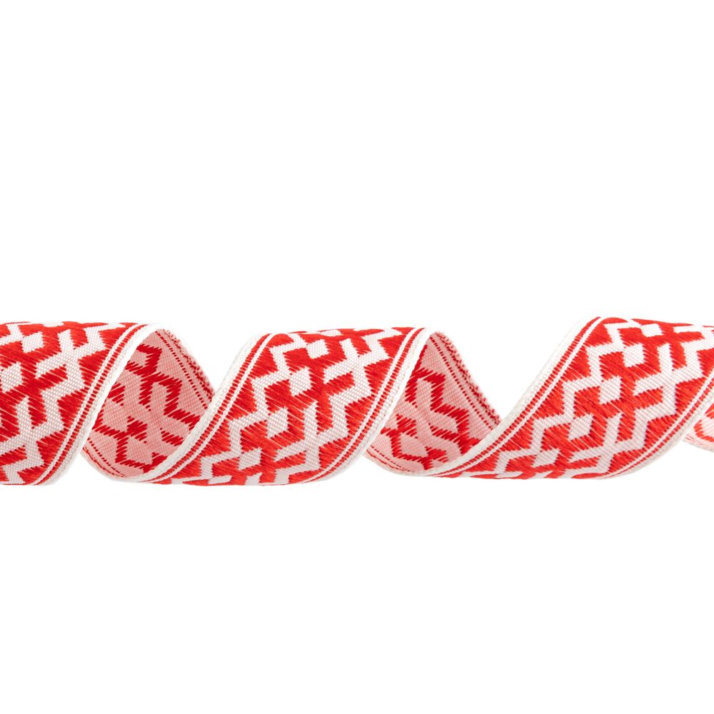 Лента (тесьма) жаккардовая 24.0 мм / 25 метров, Орнамент для северных народов, рис 7527 белый/красный (№1), Gamma С3772