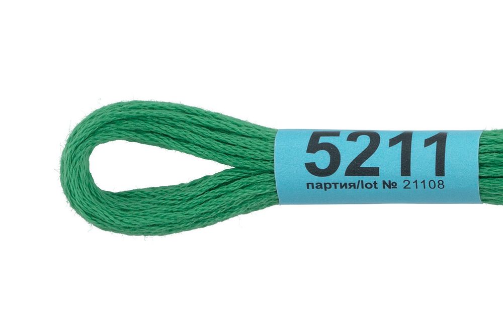 Мулине Gamma 100% хлопок, цв.5211 зеленый, 24 мотка по 8 метров