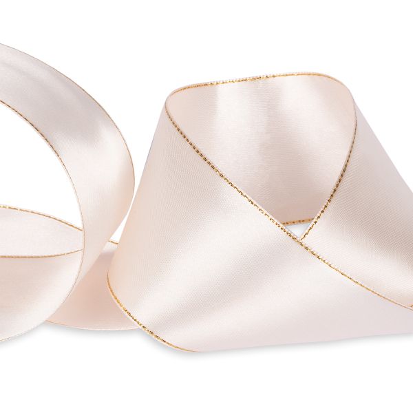 Лента атласная 2-сторонняя с метанитью 50.0 мм / 33±2 метра, №002 бл.розовый/золото, Gamma AL-50M