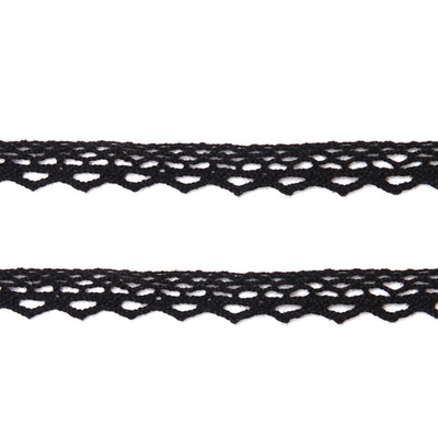 Кружево вязаное (тесьма) хлопковое 10 мм / 9.14 метров, черный