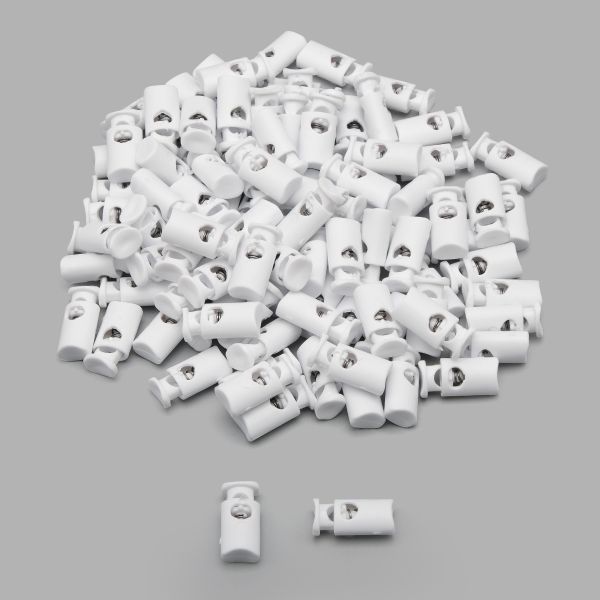 Фиксатор (зажим) для шнура пластик 1 отв., ⌀4.5 мм, 19х9 мм, цилиндр, ПП, кипенно-белый, 100 шт