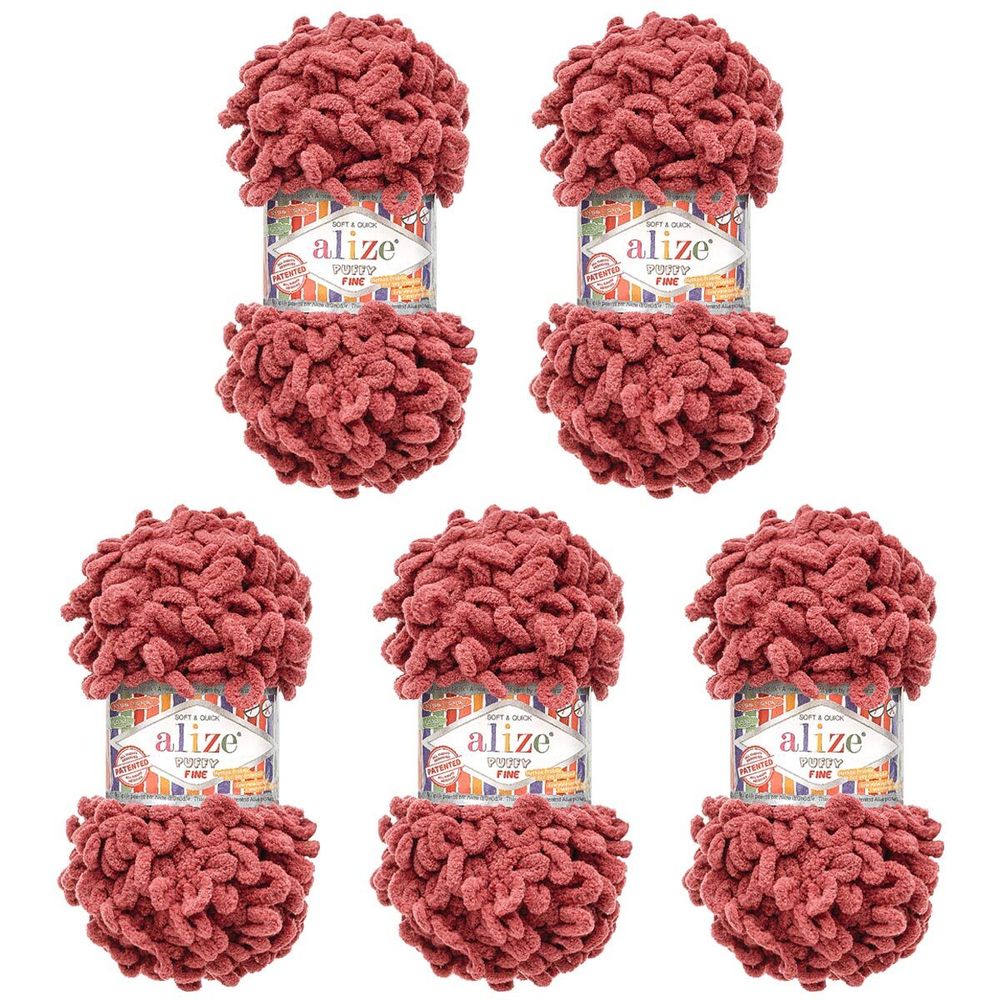Пряжа Alize (Ализе) Puffy Fine / уп.5 мот. по 100 г, 14м, 956 вишневый