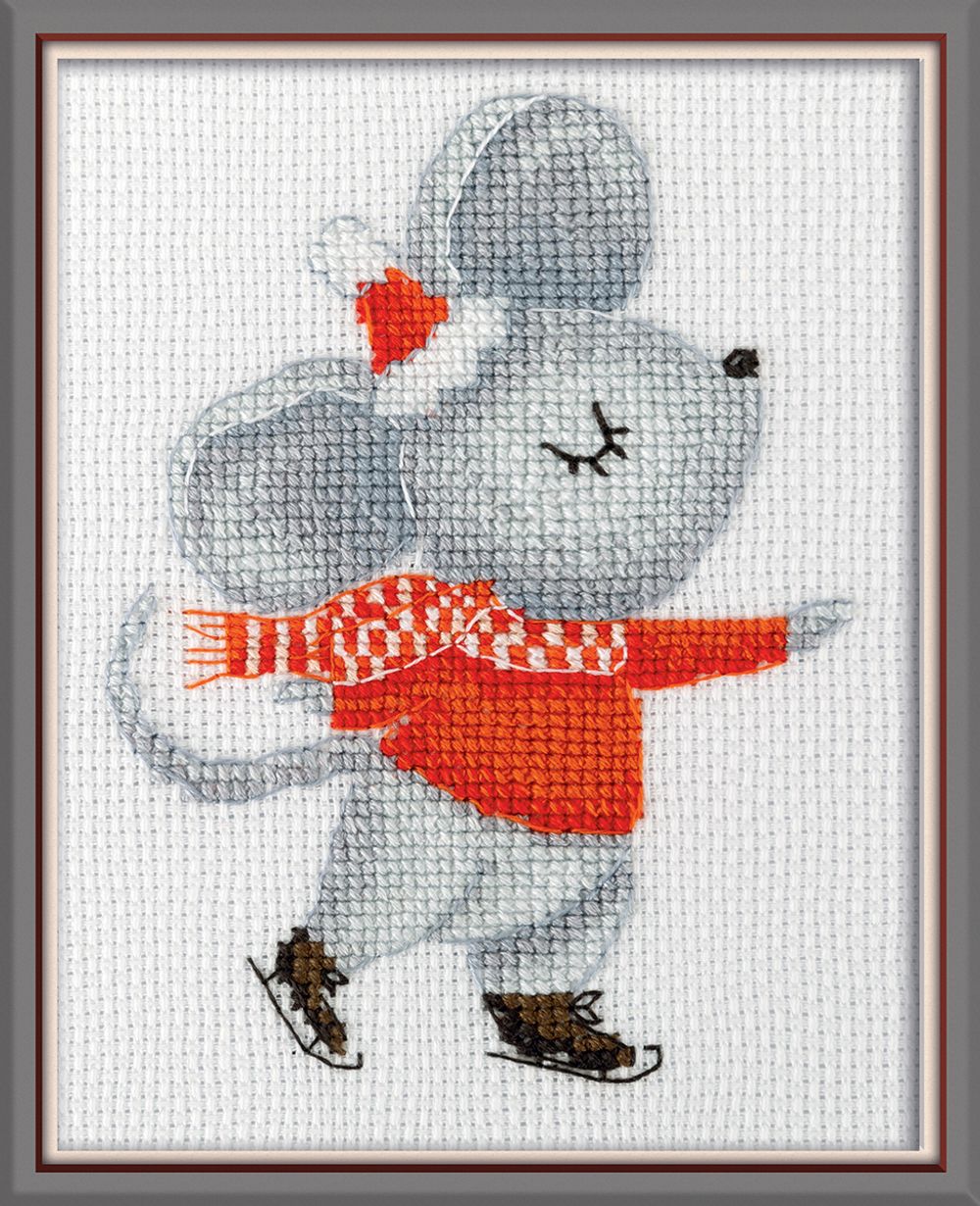 Набор для вышивания нитками Klart 8-558, Мышка на катке, 11х14 см