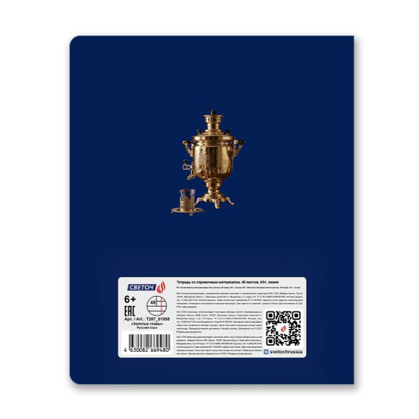 Тетрадь со справочным материалом Золотые главы, тисн.золот.фольгой, A5 48 л. на скобе 65 г/м², белизна 100% 10 шт линия, 01858 Золотые главы Русский язык, Светоч Т287