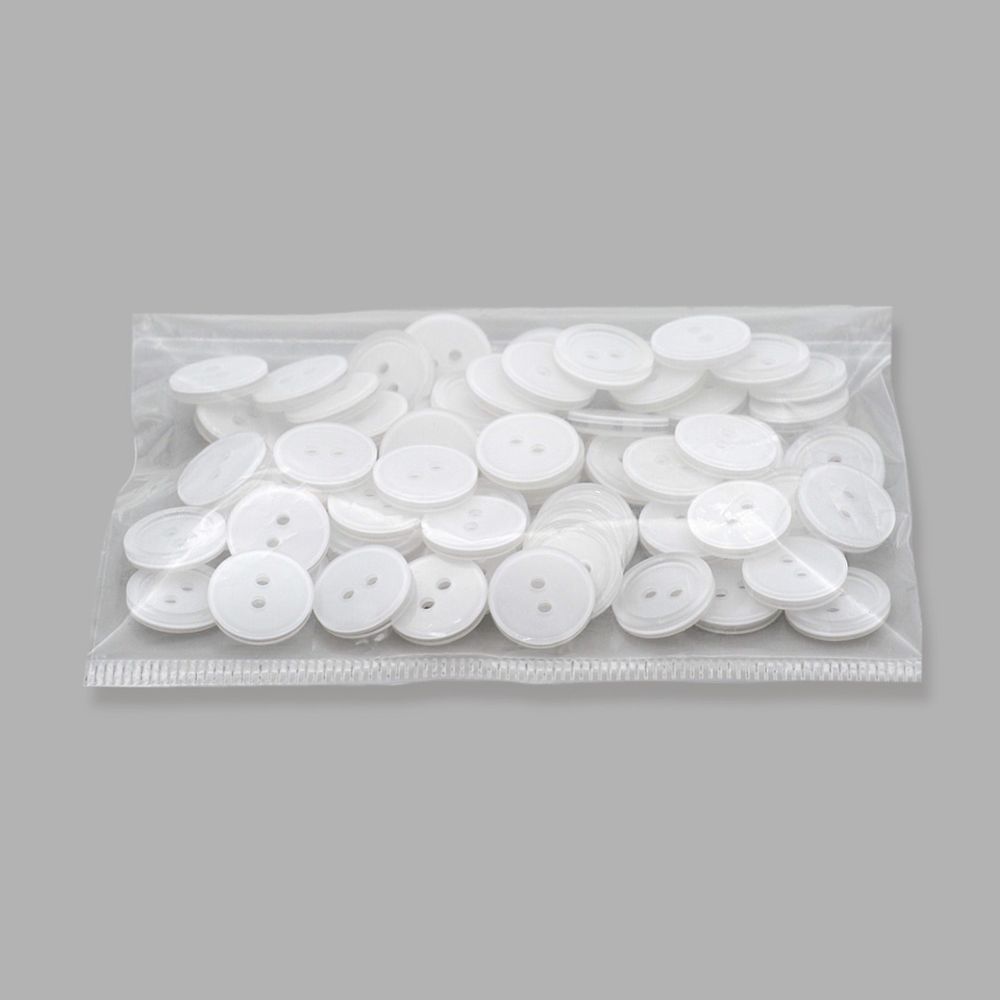Пуговицы 2 прокола 24L (15мм), пластик (Wht-01 белый), 72 шт, CN 2807
