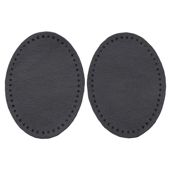 Заплатки пришивные из кожи, овал 6х8,2см с перфорацией, 2 шт, 100% кожа, 01 черный, 9114