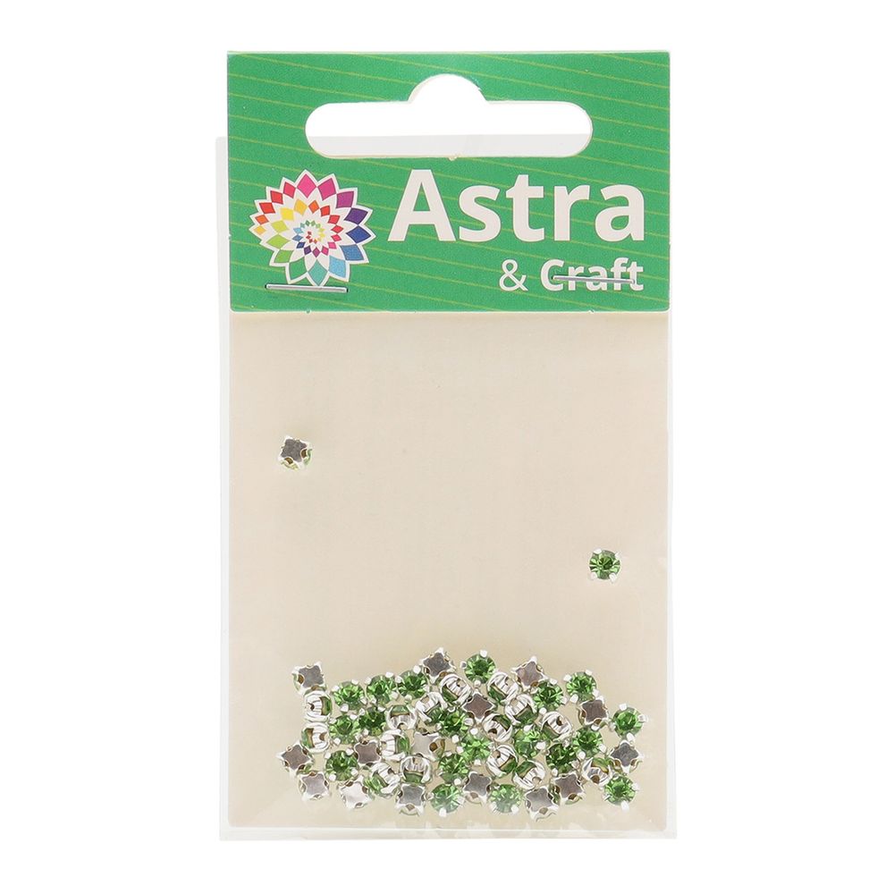 Хрустальные стразы в цапах/серебро, 4мм, 50 шт/упак, Astra&Craft (06 св.зеленый), 4AR159/166